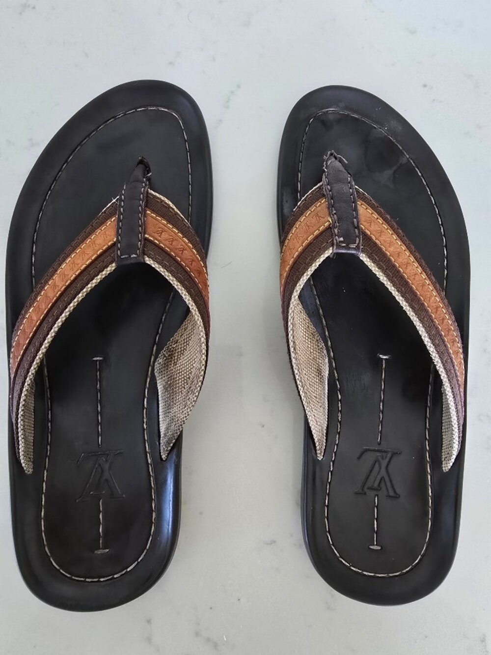 RARE Vintage Louis Vuitton Bastia Flat Sandals – Brown Monogram Leather Flip Flo